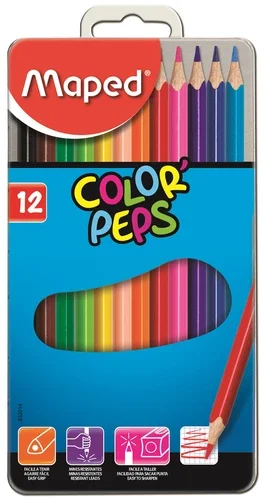 CRAYONS DE COULEUR COLOR'PEPS X12 BOITE METAL - MAPED